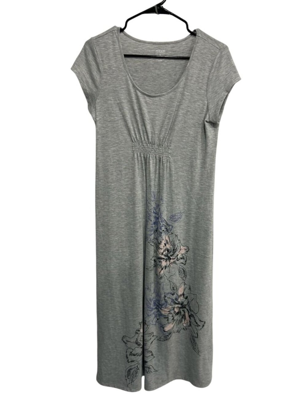 Alfani Medium Gray Floral Cap Sleeve Midi Lounge Dress Polyester Cozycore Retro